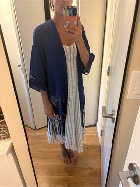Ya Los Angeles Royal Blue Lace & Fringe Kimono